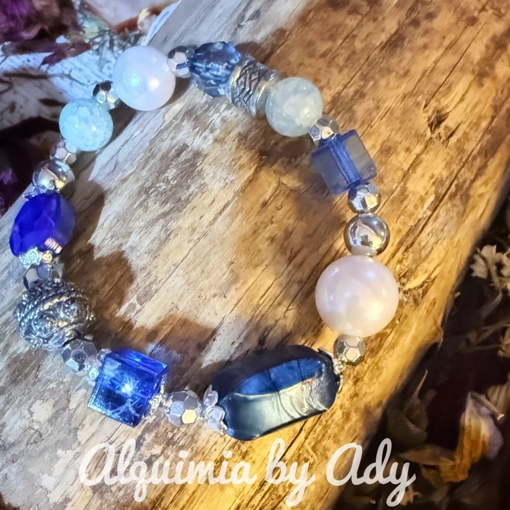 Blue quartz chunky eclectic bracelet